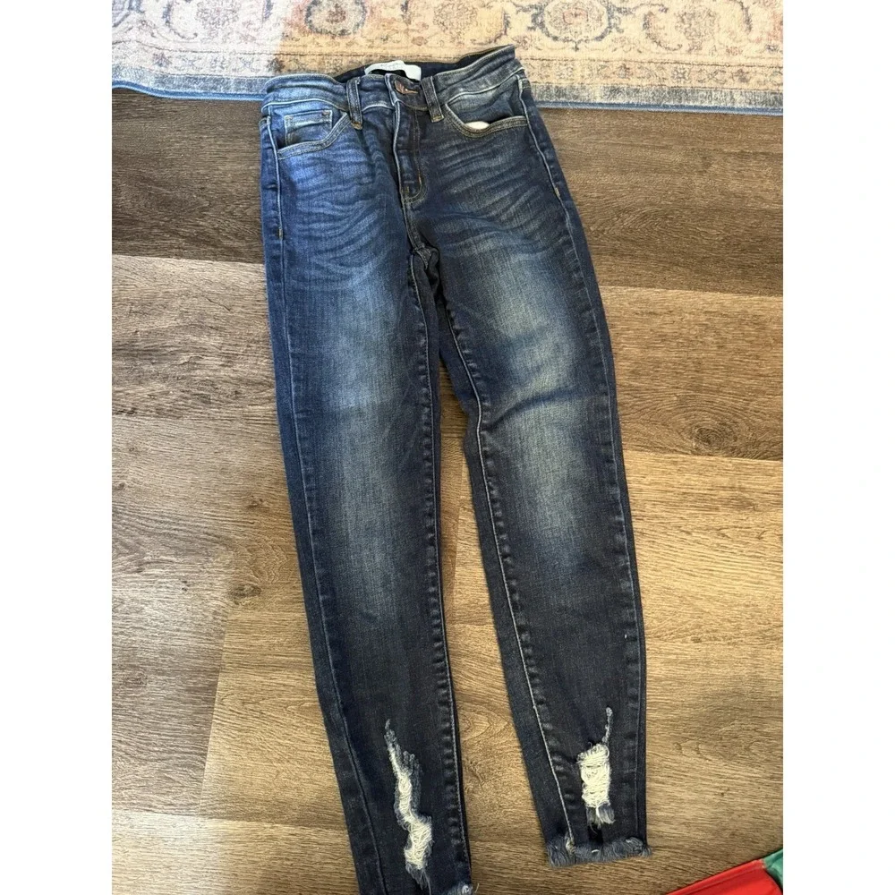Kancan Signature MidRise Ankle distressed Skinny Jeans Womens 25 Buckle Raw Hem